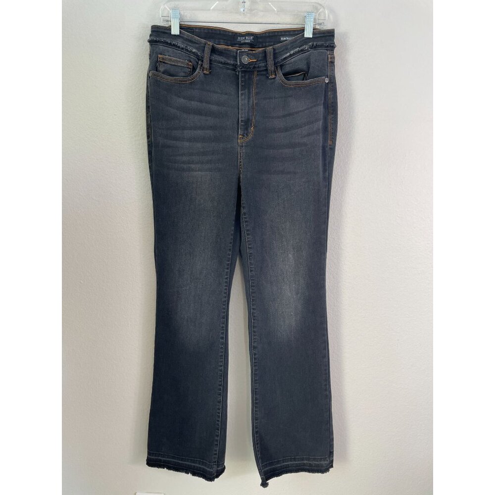 Judy Blue Womens Size 31 Slim Bootcut Jeans Dark‎ Wash Frayed Hem Stretch Denim
